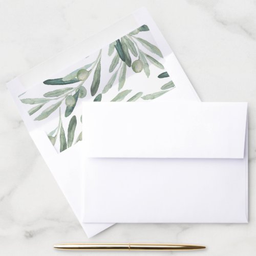 Olive Branch Greenery Watercolor Modern Wedding Envelope Liner