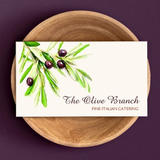 Customizable Olive Branch Italian or Greek Catering Chef 2 Business Card