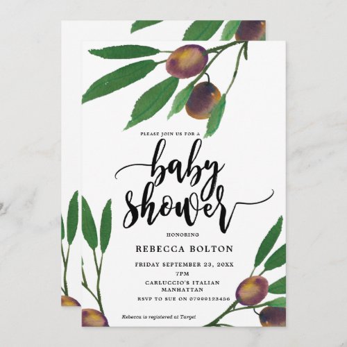 olive branch laurel modern baby shower invite