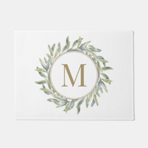 Olive Branch Laurel Wreath Personalized Monogram Doormat