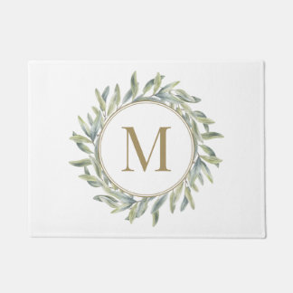 Olive Branch Laurel Wreath Personalized Monogram Doormat