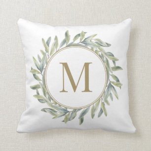 Olive Branch Laurel Wreath Personalized Monogram Throw Pillow