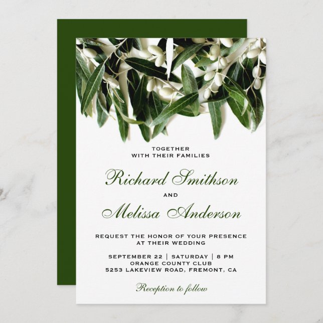 Olive Branch Leaves Botanical Wedding Invitation (Front/Back)