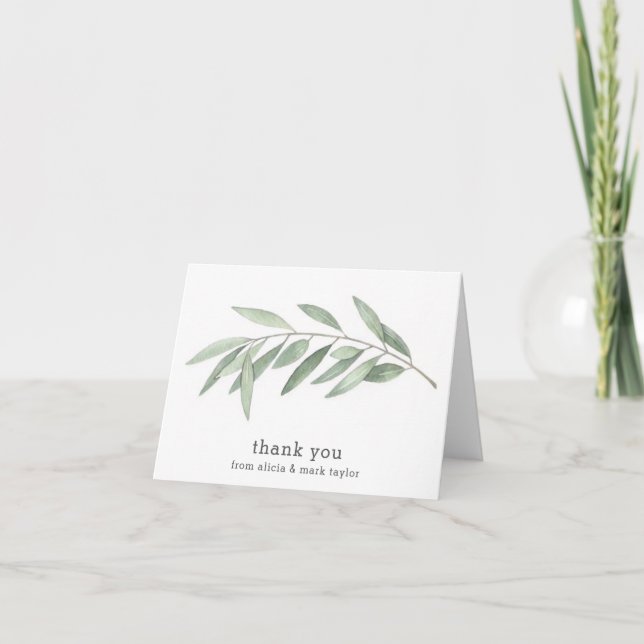 Olive Branch  Letterpress Thank You Card (Front)