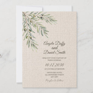 Olive Branch Linen Wedding Invitation