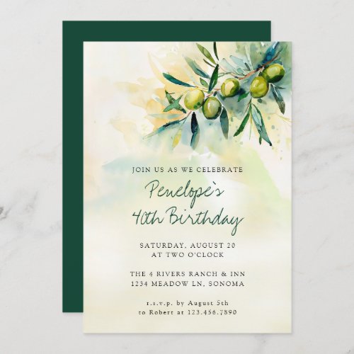 Olive Branch Mediterranean Botanical 40th Birthday Invitation