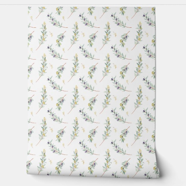 Olive Branch Mediterranean Botanical Wallpaper (Unrolling)