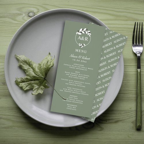 Olive branch Mediterranean green wedding menu card