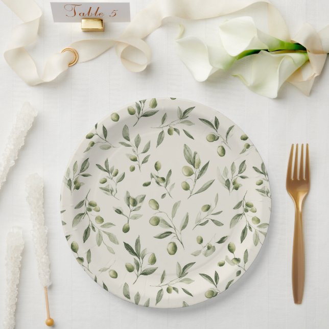 Olive Branch Mediterranean Pattern  Paper Plates (Wedding)