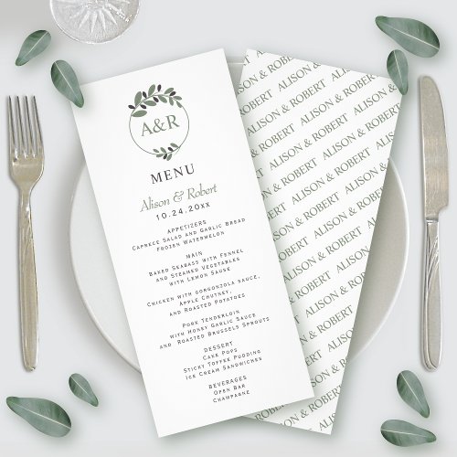 Olive branch Mediterranean wedding menu card