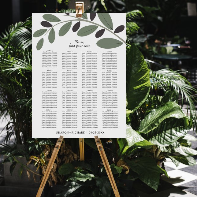 Olive branch Mediterranean wedding seating chart Foam Board (Creator Uploaded)
