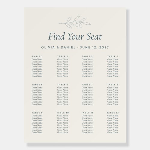 Olive Branch Minimalist Wedding Seating Chart Foam Board