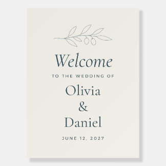 Olive Branch Minimalist Wedding Welcome Sign
