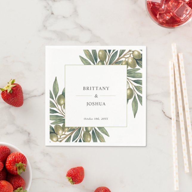 Olive Branch Modern Mediterranean Wedding  Napkins (Insitu)