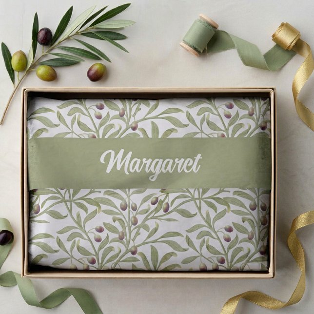 Olive Branch Name Monogram Sage Green Tissue Paper (Olive Branch Name Monogram Sage Green Tissue Paper)