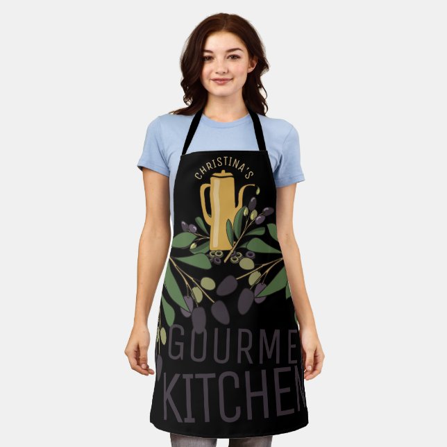 Olive branch olive oil personalized gourmet apron (Worn)
