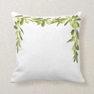 Olive Branch on White Leaves Olives Green pillow