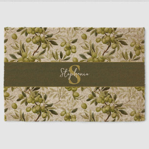 Olive Branch Pattern Monogram Name Mediterranean Fiber Doormat