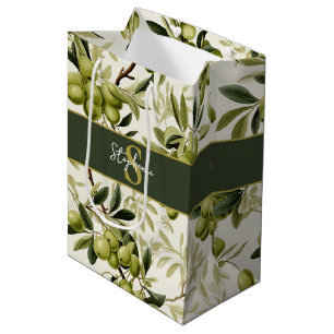 Olive Branch Pattern Monogram Name Mediterranean Medium Gift Bag