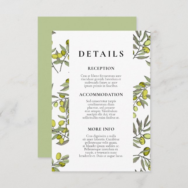 Olive branch pattern wedding guest information enclosure card (Front/Back)