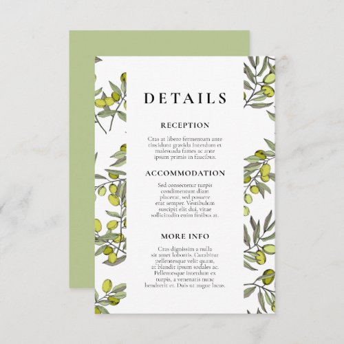 Olive branch pattern wedding guest information enclosure card