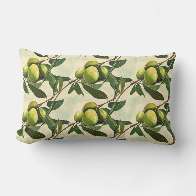 Olive Branch Pattern with Green Leaves Lumbar Pillow (Front)