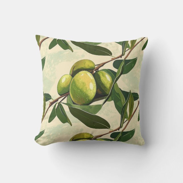 Olive Branch Pattern with Green Leaves Throw Pillow (Front)