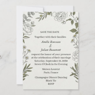 Olive Branch Peony Floral Save the Date Invitation