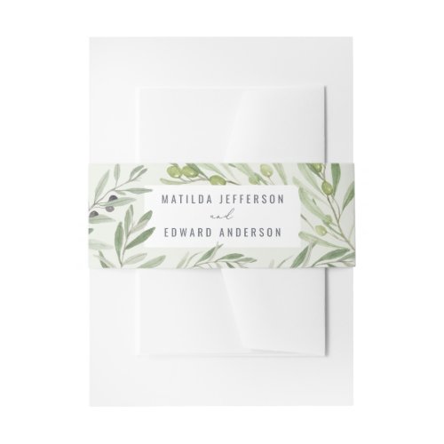 Olive branch personalized wedding invitation belly band