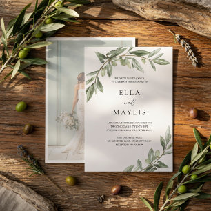 Olive Branch Photo Wedding   Minimalist Green Invitation