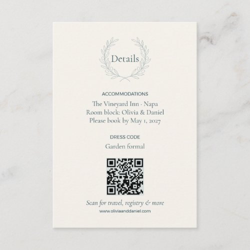 Olive Branch QR Code Wedding Details Card