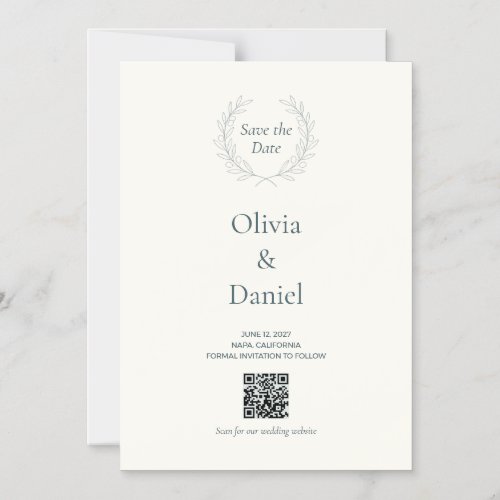 Olive Branch QR Code Wedding Save the Date Magnet