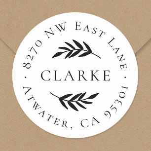 Olive Branch Round Return Address Label