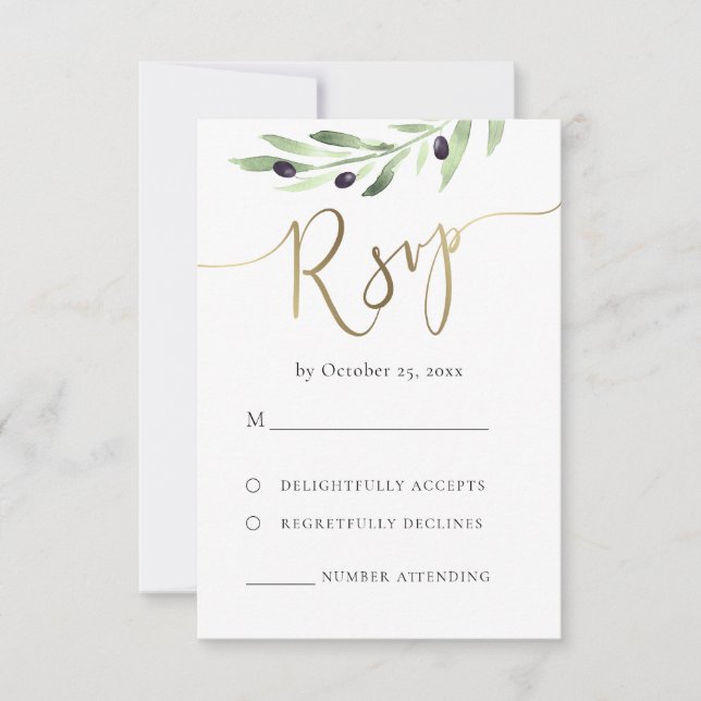 olive branch RSVP wedding Card (Front)