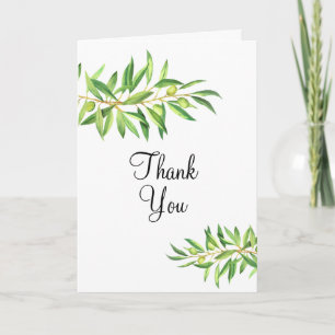 Olive branch sage green botanical photo  letterpress thank you card