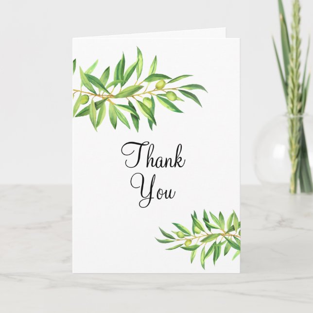 Olive branch sage green botanical photo  thank you card (Front)