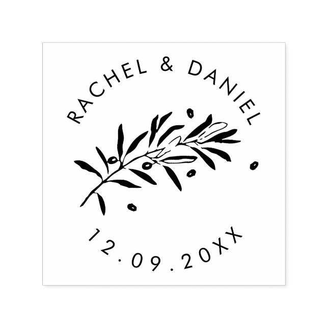 Olive Branch Save The Date Announcement Self-inking Stamp (Design)