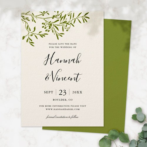 Olive Branch Save the Date Card  Ivory