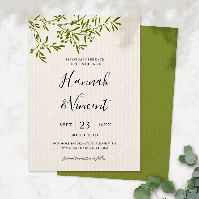 Olive Branch Save the Date Card | Ivory (Creator Uploaded)