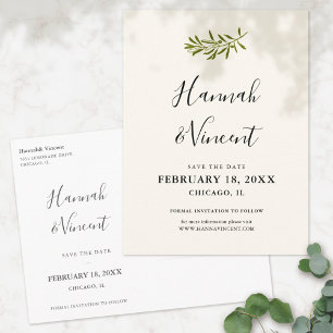 Olive Branch Save the Date Postcard   Ivory