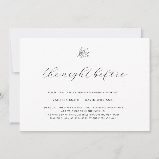 Olive Branch Script Rehearsal Dinner Invitation (Front)