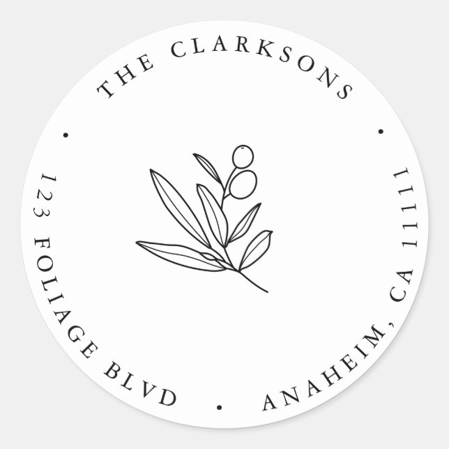 Olive Branch Simple Round Return Address Label (Front)