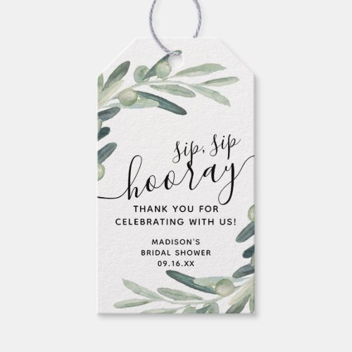 Olive Branch Sip Sip Hooray Bridal Shower Favor Gift Tags