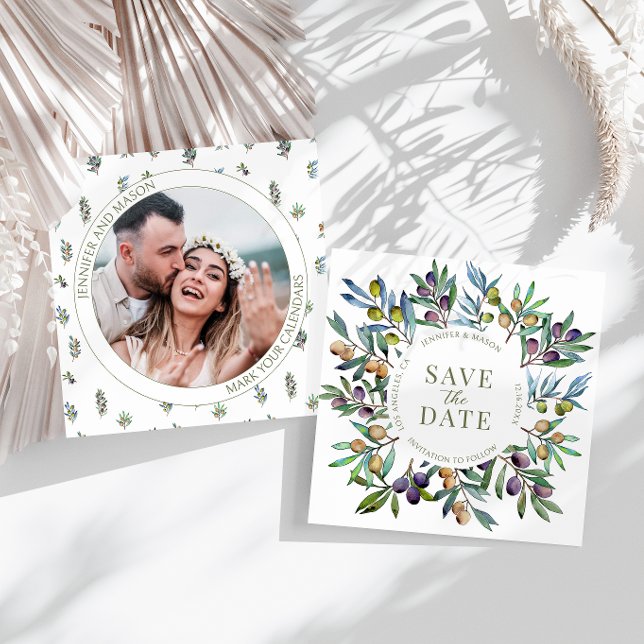 Olive branch Tuscan Save the Date photo invitation (Creator Uploaded)