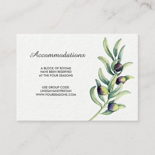 Olive Branch Vineyard Wedding Accommodation Card