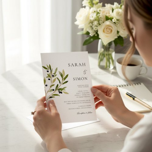 Olive Branch Watercolor Botanical Wedding  Invitation