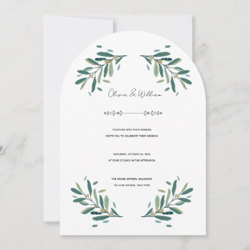 Olive Branch Watercolor Elegant arch Wedding Invitation