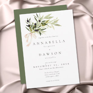 Olive Branch Watercolor Elegant Minimalist Wedding Invitation