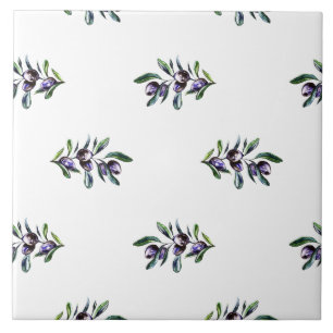 Olive Branch Watercolor Pattern Ceramic Tile
