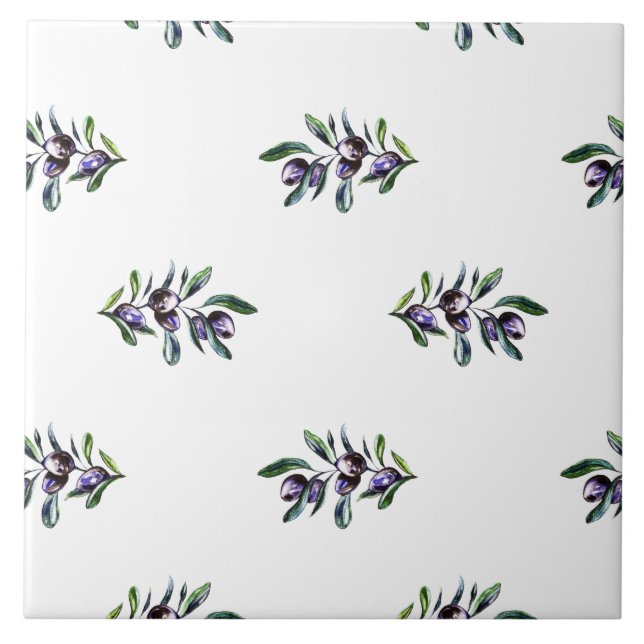 Olive Branch Watercolor Pattern  Ceramic Tile (Front)